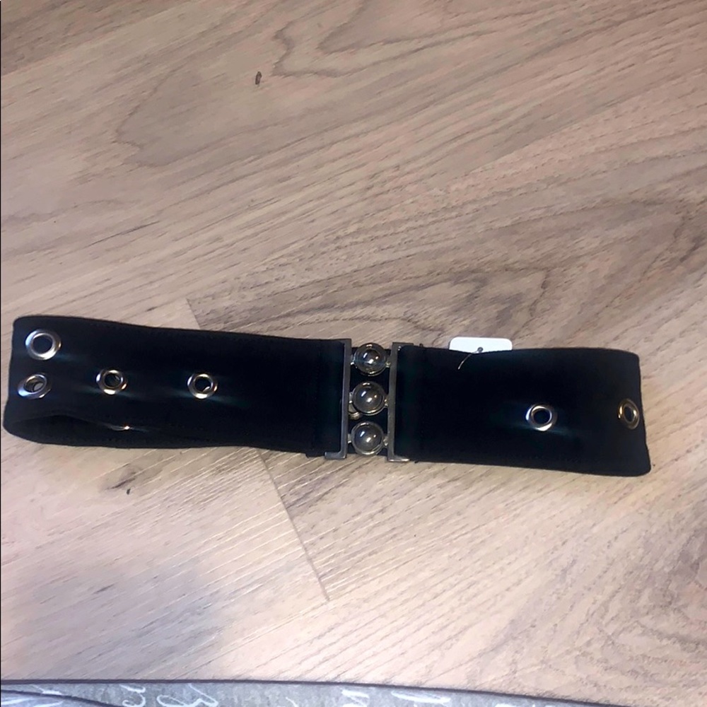 Black fabric riveted belt in black and silver S 4